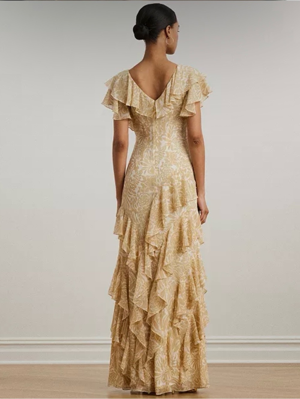 Ralph Lauren Cream Floral Ruffle V-Neck Maxi Dress NWT - Picture 3 of 11